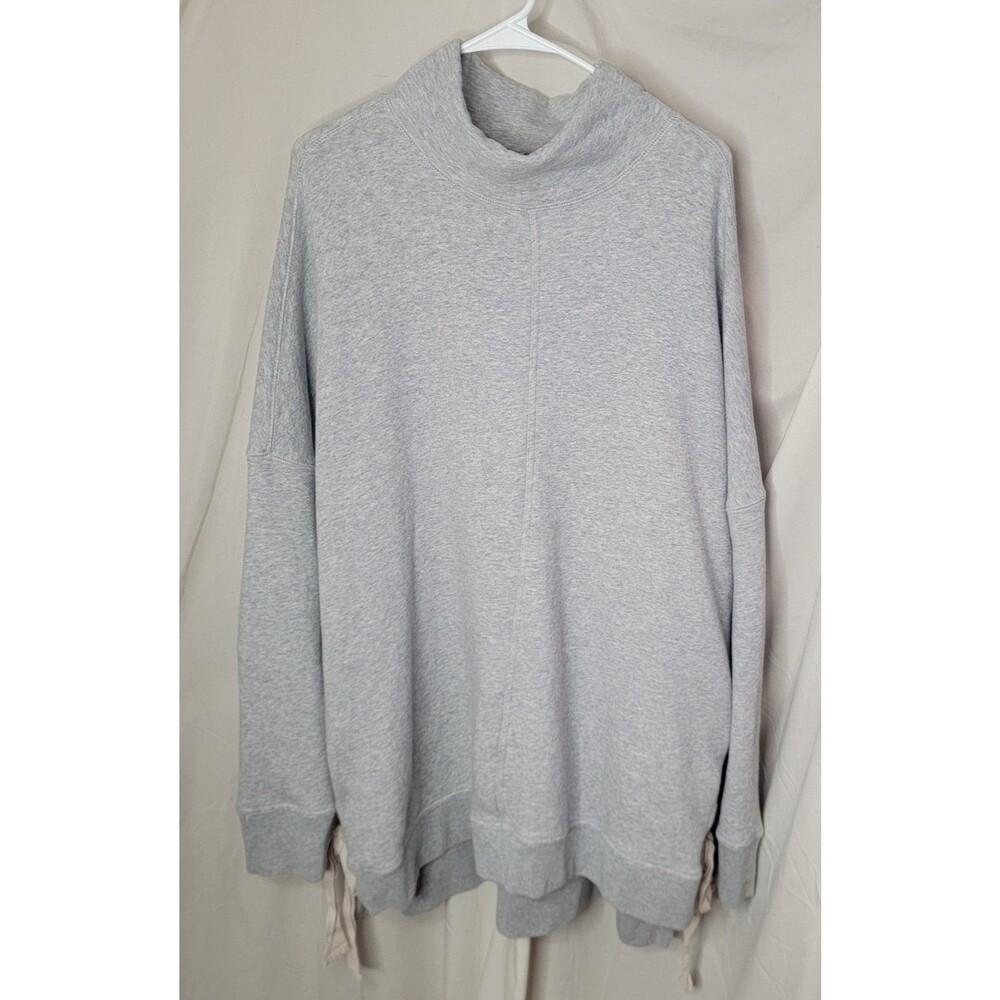 Free People Oversized Size Large Gray Funnel Neck Sweatshirt Lace Up Sides